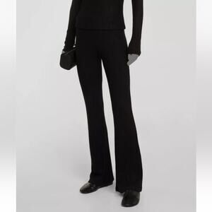 Vince Black Ribbed Knit Stretch Elastic Pull On Flare Pants Size Large